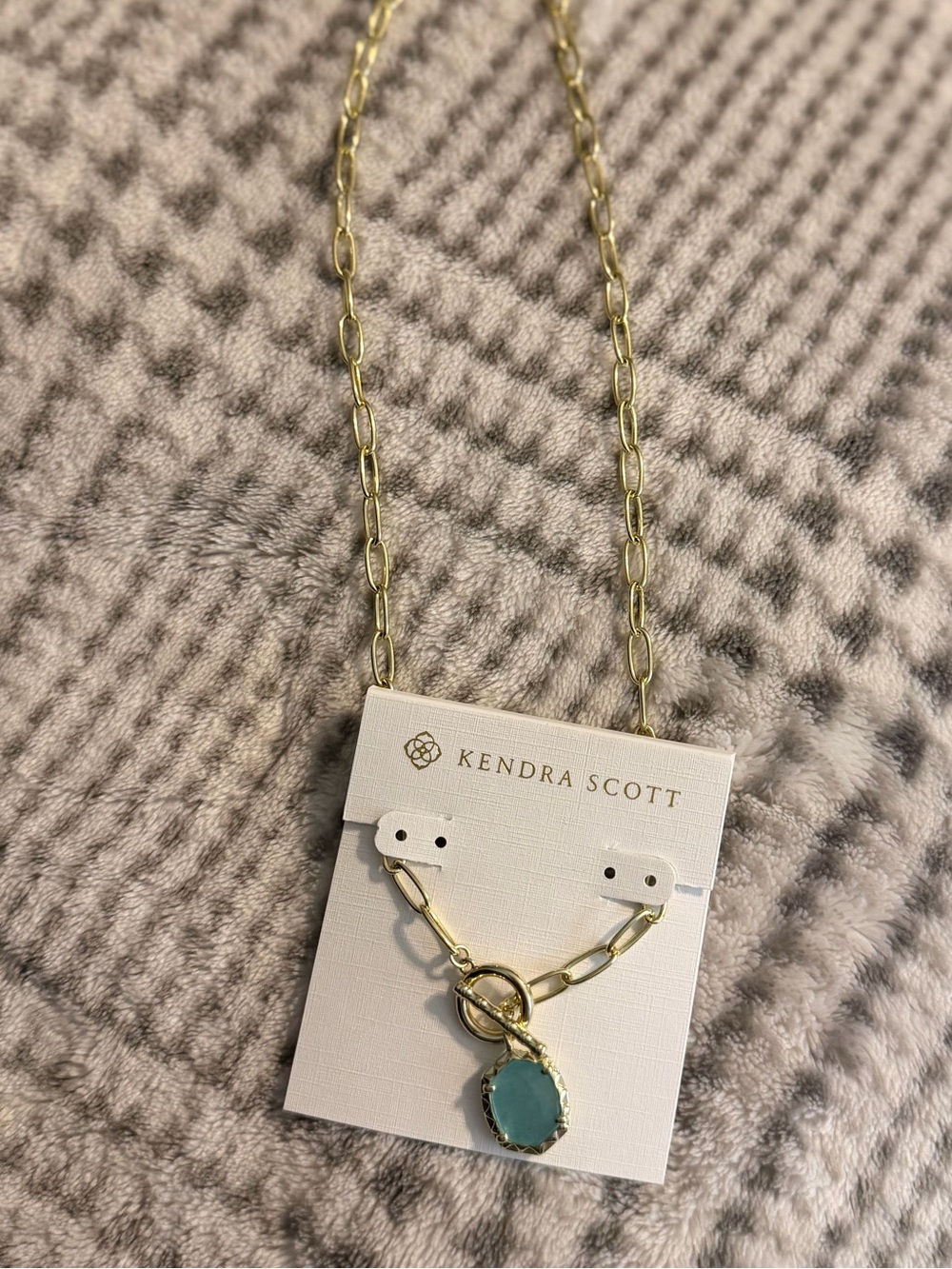 Kendra Scott Gold Chain Necklace with Teal Stone Pendant